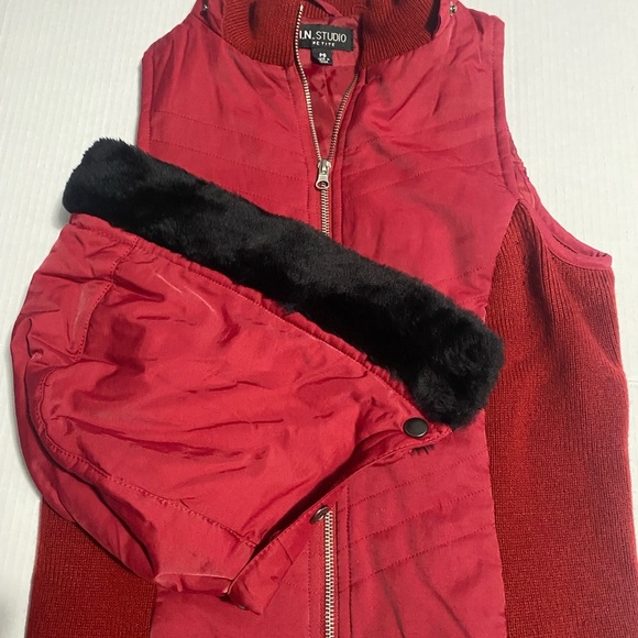 I.N. Studio Red and Black Varsity Jacket with Stand-Up Collar - Picture 10 of 11